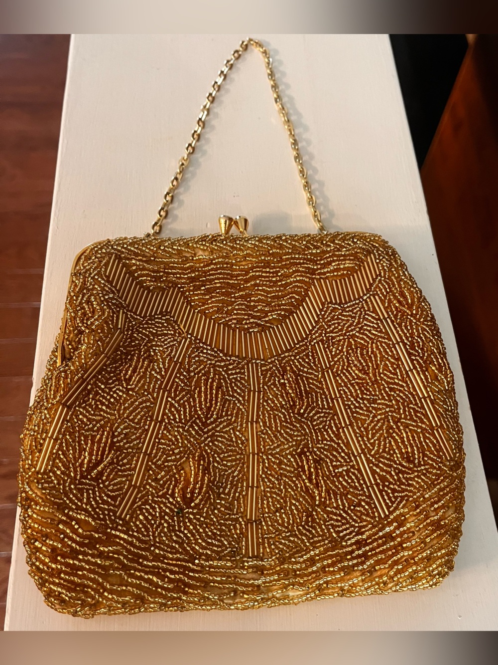 Vintage Gold Beaded Evening Bag Made in Hong Kong